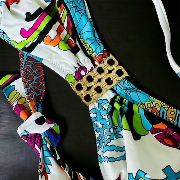 Trina Turk Palma Sola Bandeau Bikini Top Turquoise Size 2 - Picture 4 of 7